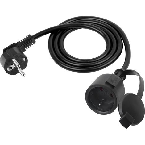 Rallonge Electrique Shucko 90 Degrés Extérieur, Rallonge Courte de Sécurité Noir pour Maison, Jardin, Chantier (1m)