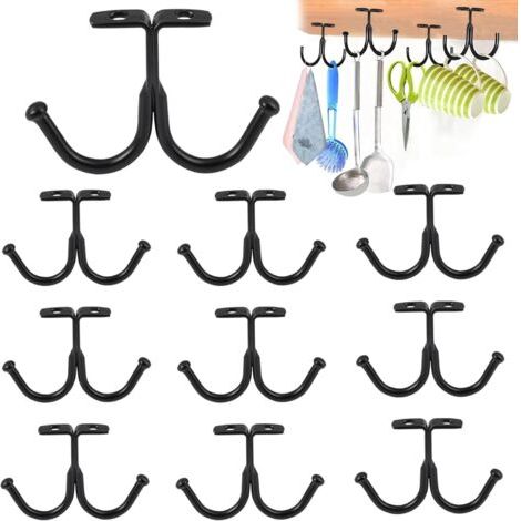 10 Pièces Crochet Double Tasse Rangement, 85 mm/3.35in Tasses à Crochets sous Armoir, Accroche Tasse, Support Tasse a Cafe Suspendu,Rack de Rangement Tasse en Métal (1/5)
