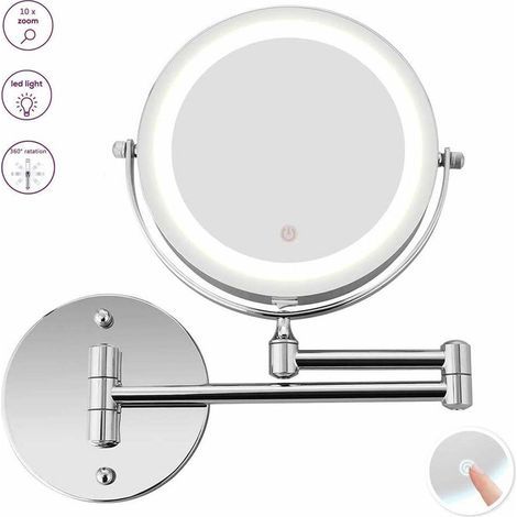 Specchio ingranditore 10X con illuminazione LED – Braccio a collo d'oca flessibile da 12 pollici – Rotazione a 360° – Facile installazione per il bagno (1/4)
