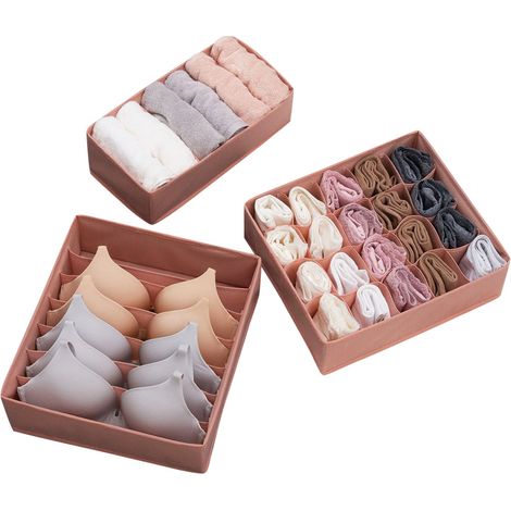 3PCS Boîte de rangement, compartiments multiples, matière PP, pour tiroir, lingerie chaussettes (1/5)