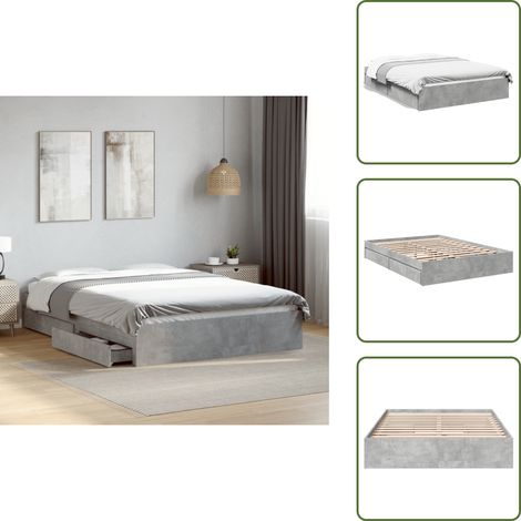 The Living Store Cadre de lit avec tiroirs sans matelas gris béton 135x190 cm - Cadre De Lit - Lit Double - Lit Avec Tiroirs - Meuble De Chambre - Design Moderne (1/5)