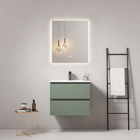 Mobile bagno sospeso 60 cm Verde Salvia Lavabo in Ceramica Specchio Quadro Retroilluminato - Fiji Paint (1/5)