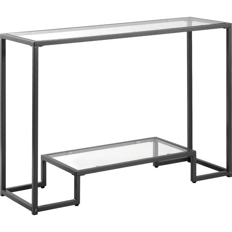 Mophorn Moderner 2-stufiger Konsolentisch rechteckig (107 x 35,4 x 75,5 cm) mit gehärteter Glasplatte, stabiler Beistelltisch mit Kippschutz für Wohnzimmer, Flur, Eingangsbereich und Foyer