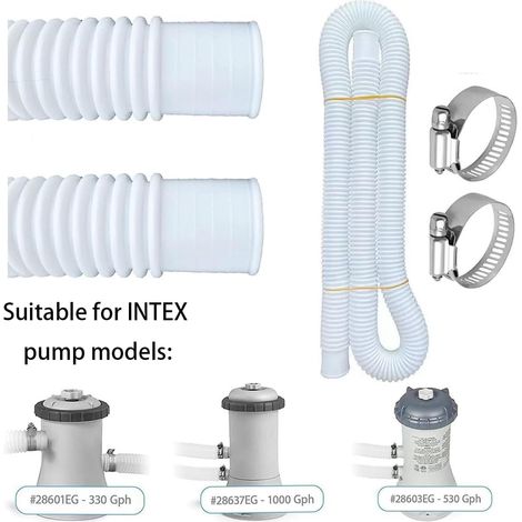 Swimming Pool Pump Replacement Hose, 2Pcs 32mm Above Ground Pool Hose with 4 Metal Clamps, Pool Filter Hoses for Intex 330GPH, 530GPH and 1000GPH, 1.5m/59in x 32mm/1.25in (LD) - 2