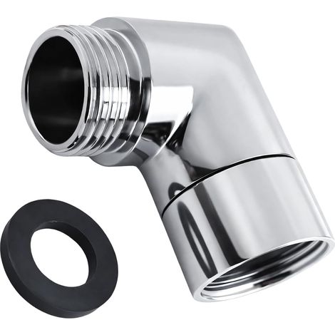 Adaptateur de Pommeau de Douche à 90°, Raccord Coudé 1/2", Adaptateur pour Tuyau de Douche avec Joint en Caoutchouc, pour Interface Universelle Douchette Connexion (Argenté) (1/5)