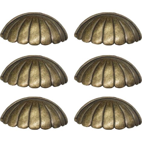 6 Stück Muschelgriffe – Messing Türknopf Muschelform – Retro Möbelgriffe für Schranktür, Küchentür