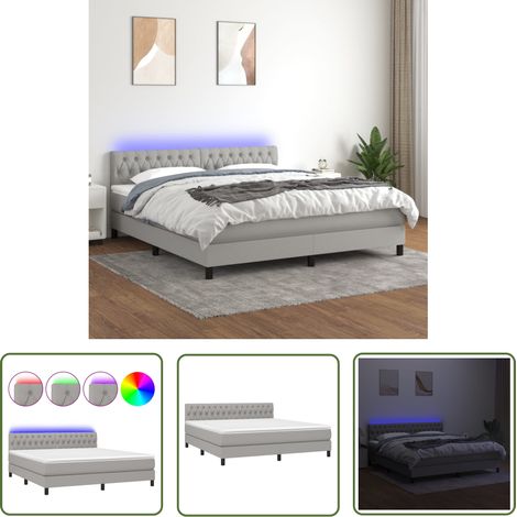 The Living Store Boxspringbett mit Matratze & LED Hellgrau 180x200 cm Stoff - Boxspringbett - Doppelbett - Schlafsystem - Bettauflage - Lattenrost (1/5)