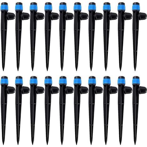 20 Pièces Goutteur Irrigation Réglable pour Tube 4/7 mm, 360 Degrés Micro Asperseur Goutte à Goutte avec Connecteur Barbelé & Piquet de Support, Goutteur D'irrigation Insertion, Bleu (1/5)
