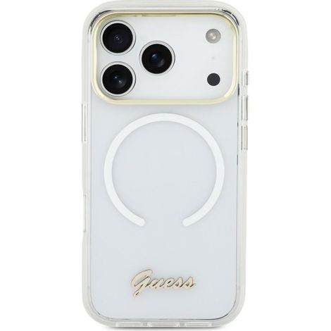 Custodia Guess IML Gradient Script Metal MagSafe per iPhone 17, bianca (1/5)