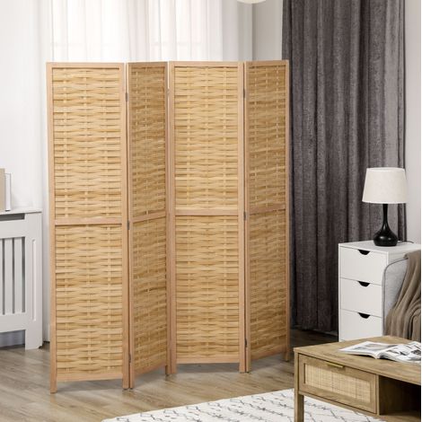Biombo plegable de 4 paneles de bambú, separador de ambientes 160 x 170 cm, natural HAVRYA (1/5)