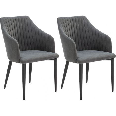FASCA - Lot de 2 Fauteuils Tissu Noir Surpiqures Verticales Pieds Métal (1/5)
