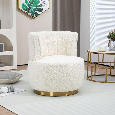 Fauteuil rotatif moderne 360° en velours teddy blanc avec dossier confortable et structure robuste pour salon, chambre ou bureau (1/5)