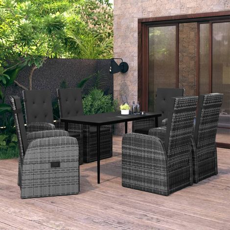 Ensemble Table et Chaise de Jardin 7 pcs - Ensemble de salle à manger de jardin avec coussins Gris BV204018 - BonneVie (1/5)