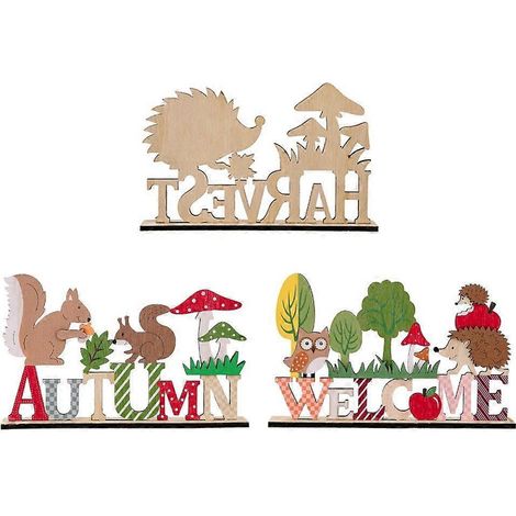 Ensemble de 3 statues d'animaux en bois pour la décoration de table de Thanksgiving - Cadeau de Noël (1/4)