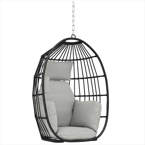 Fauteuil suspendu Pliable en acier œuf avec coussin et Gris foncé (1/5)