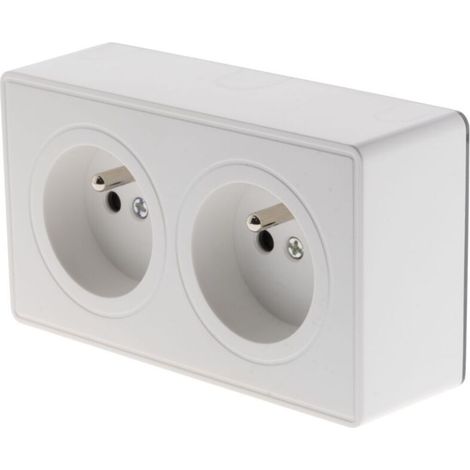 Prise double saillie 2P+T 16A Blanc - Vulco - Zenitech (1/5)