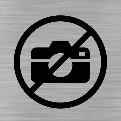 Pictogramme Appareil photo interdit (Q1005). Signalisation Porte 150 x 150 mm. Autocollant souple ou plaque alu brossé 2 mm ep. - Adhésif aspect aluminium brossé (1/5)