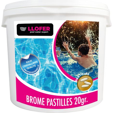 Llofer – Désinfectant bromé de piscine 5KG – Pastilles 20gr – Efficace à pH élevé – Confort de baignade optimal