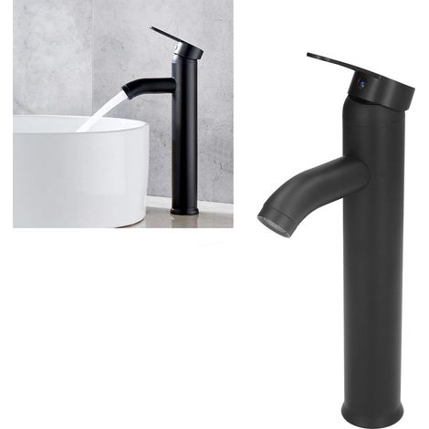 Schwarzer Edelstahl-Warmwasserhahn G1/2 für Warm- und Kaltwasser, Aufsatzwaschtischarmatur im europäischen Stil, Badezimmerarmatur. (1/5)