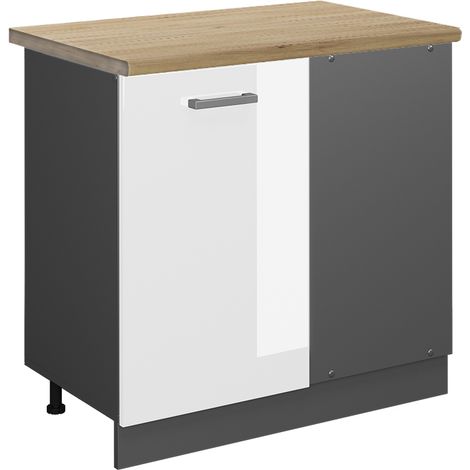 Armario de esquina R-Line, Blanco alto brillo, 86 cm , ET Roble, Vicco
