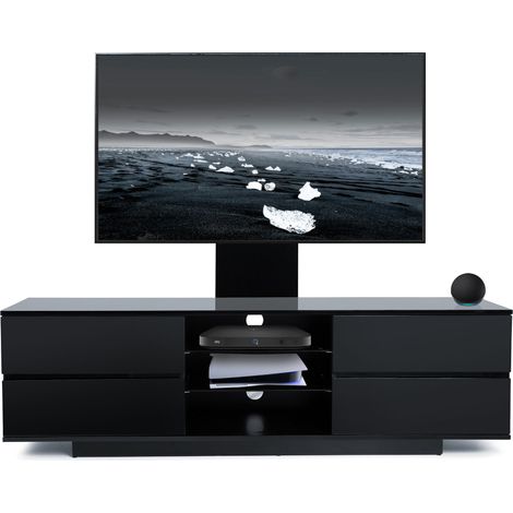 Homeology Avitus Gloss Black with 4-Black Drawers and 3-Shelves up to 65" LED/ LCD / Plasma TV Stand with Mounting Arm (1/5)