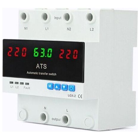 BUNTHAUS Interrupteur de Transfert de Générateur de Manuel Automatique, Affichage LED Prioritaire 63A 50Hz Support de Rail DIN, Soustension Protection pour L'alimentation de Secours (1/5)
