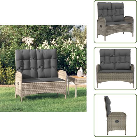 Gartenbank mit Liegefunktion und Kissen 107 cm Poly Rattan Grau - Gartenbank - Outdoor Möbel - Rattan Gartenmöbel - Lounge Bank - Liegesofa