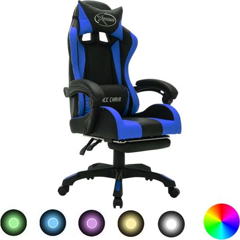 Chaise de bureau avec LED RVB - Siège Gaming - Fauteuil design Bleu et noir Similicuir Chic-656956 (1/5)