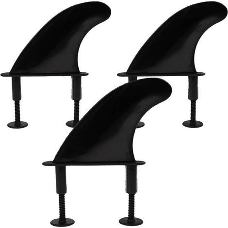 Surfboard accessories: Black PVC tail fin set for softboards, 3 fins + 3 screws, 117 x 116 mm--DTEKGAZ
