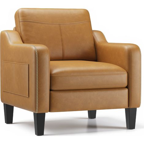 COLAMY Moderner Beistellsessel aus PU im Mid-Century-Stil mit seitlicher Aufbewahrung, ergonomischer Komfort für Wohnzimmer und Büro, Gelbbraun (1/5)