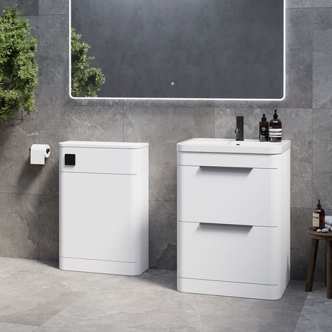 Oslo Gloss White 1150mm Vanity Unit Toilet Suite with Leni Basin - 1150mm - Matt Black 300mm Finger PullWithout Jubilee Toilet Pan