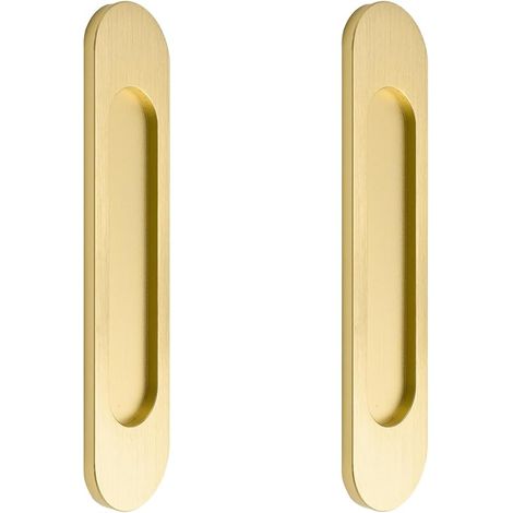Lot de 2 poignées de porte coulissante ovales auto-adhésives en alliage d'aluminium brossé doré, poignées encastrées sans perforation pour porte de grange coulissante, fenêtres, armoires (1/5)