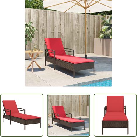 Sonnenliege -  Sonnenliege mit Kissen Braun 63x200x81 cm Poly Rattan