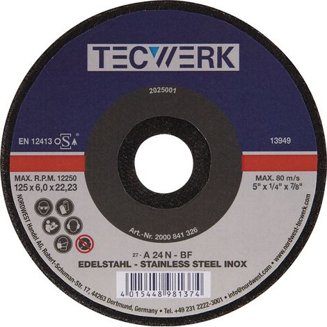 TECWERK Schruppscheibe INOX D125xS6mm gekr.INOX Bohr.22,23mm TECWERK
