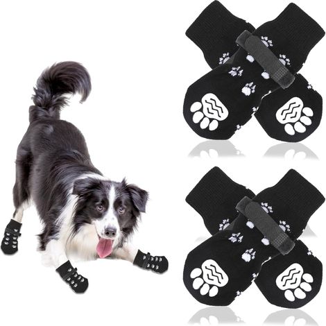 4 Chaussettes Antidérapantes pour Chiens Bandes Fixation Réglables Durable (1/5)