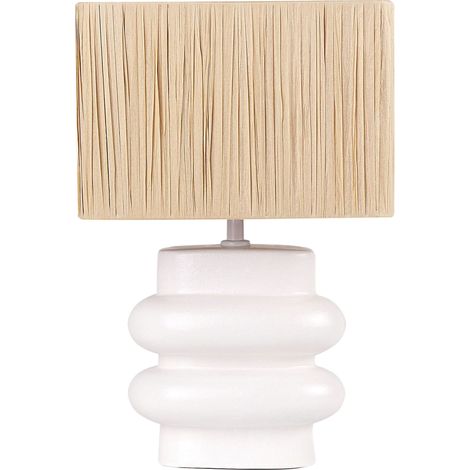Lampe à Poser Blanche en Céramique 42 cm Abat-Jour Carré en Papier Peint Pied Sculpté Judy