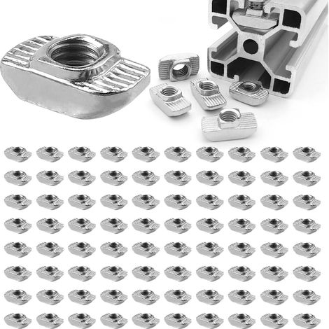 100 pièces Écrous à rainure en T, écrous de fixation à tête marteau, à rainure en T, écrous marteau à rainure 8 M6, profilé extrudé en aluminium (1/5)