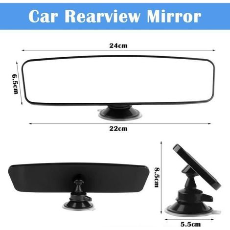 Retroviseur Interieur Voiture, 24 x 6.5cm Rétroviseur Conduite Accompagnée à Ventouse Rétroviseur de Voiture Universel Miro (1/4)
