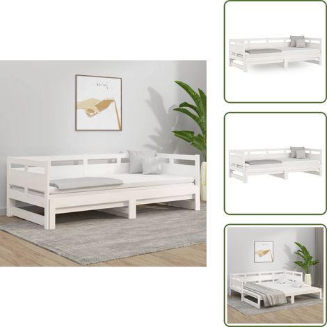 Letto in legno massello - vidaXL Dormeuse Estraibile Bianca Legno Massello di Pino 2x(90x200) cm - Divano letto salvaspazio