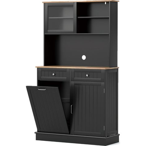 Armario basculante doble de 100 x 34 x 172 cm con moderno armario multifuncional de MDF negro 200017483