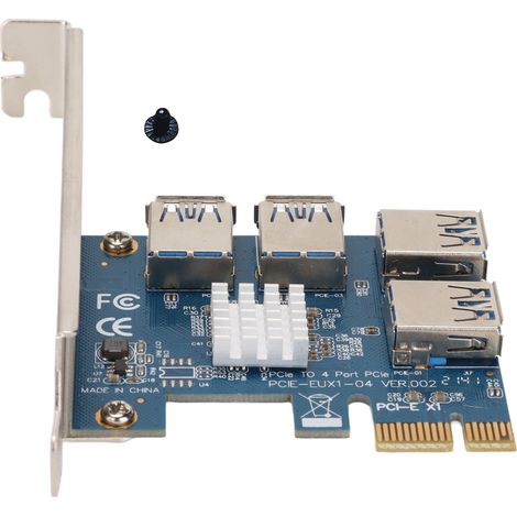 Carte Riser PCIe 1 vers 4 Ports USB 3.0 Bleue - Adaptateur Interface Graphique X4 X8 X16 pour Extension Connectique (1/5)