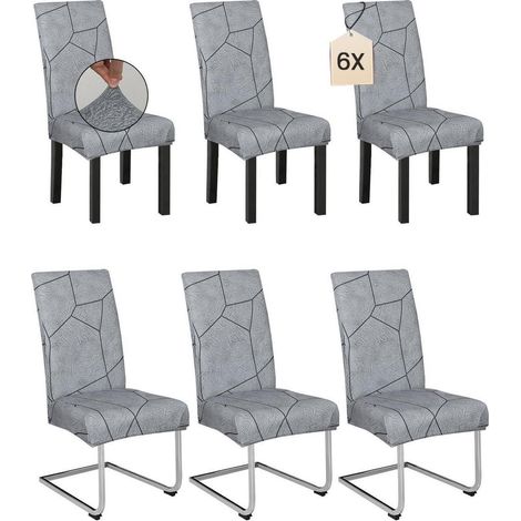 6er Set Stuhlhussen mit geometrischem Steinmuster, Stretch, pflegeleicht, universell passend (1/5)