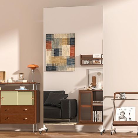 Hasipu Ganzkörperspiegel 180 x 70 cm, 360° Drehbar Standspiegel mit Rollen, Gehärtetes Glas Home Gym Tanzspiegel für Schlafzimmer Fitnessraum Yoga