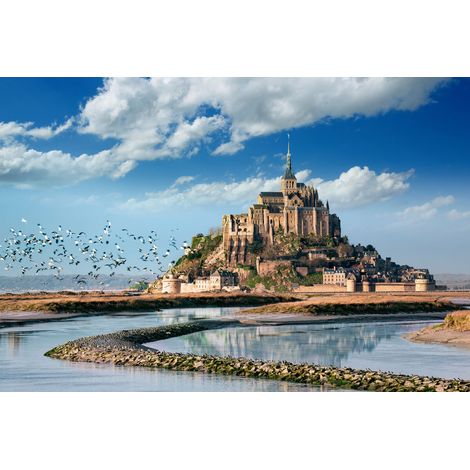 Tableau sur verre synthétique Mont-Saint-Michel marée basse 65x97 cm - Impression sur Verre synthétique - Image HD  imprimée sur Verre synthétique - Tableau mural décoratif - Fabriqué en France (1/5)