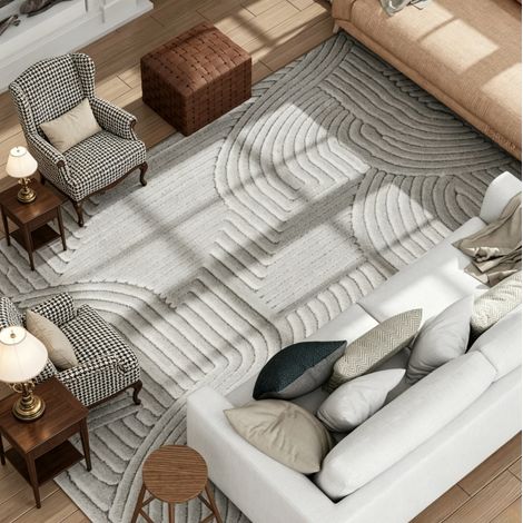 Tappeto 160/120 cm grigio in poliestere, motivo geometrico a rilievo (1/5)