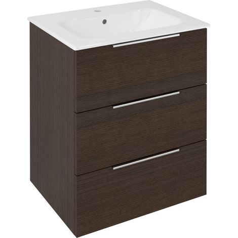 CIRASA Meuble sous-vasque 59,2x75x46cm, 3x tiroir, Pin Rustique (1/4)