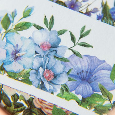 Yu Xian 2 Stickers : Série Fleurs en pleine floraison, Matériel de bricolage pour journal intime dessiné à la main, style dentelle, Stickers décoratifs, 4 feuilles, Rêve bleu (1/5)