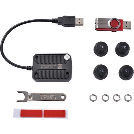 Sistema de monitoreo de presión de neumáticos (TPMS) inalámbrico USB para Android, alarma de voltaje para navegación Android, 4 sensores externos, visualización en tiempo real. (1/5)