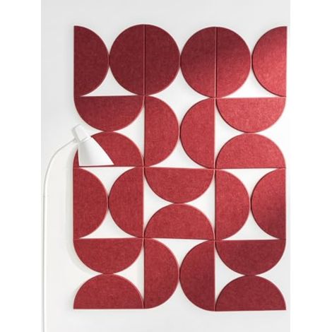 Lot de 12 panneaux insonorisants en feutre semi-circulaire, décoration murale, isolation phonique, rouge, support adhésif 30 cm x 15 cm (1/5)