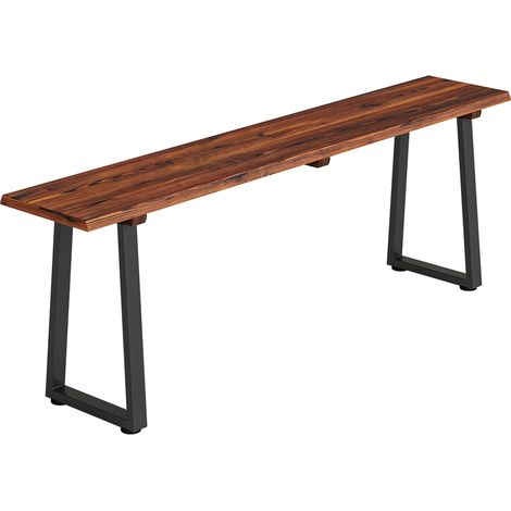 Gartenbank aus Holz ohne Rückenlehne, trapezförmige Stahlbeine, 2-Sitzer, Holzoptik, 150 x 28 x 48 cm, karbonisiert